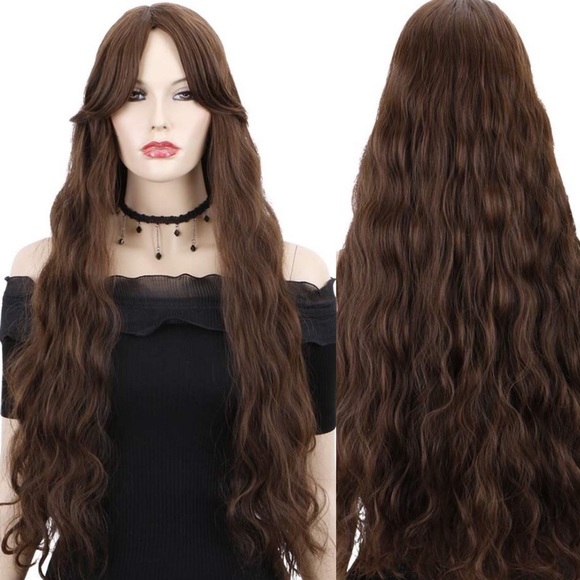 Long 26” brown curly wavy bang Cosplay WIG *NWT*